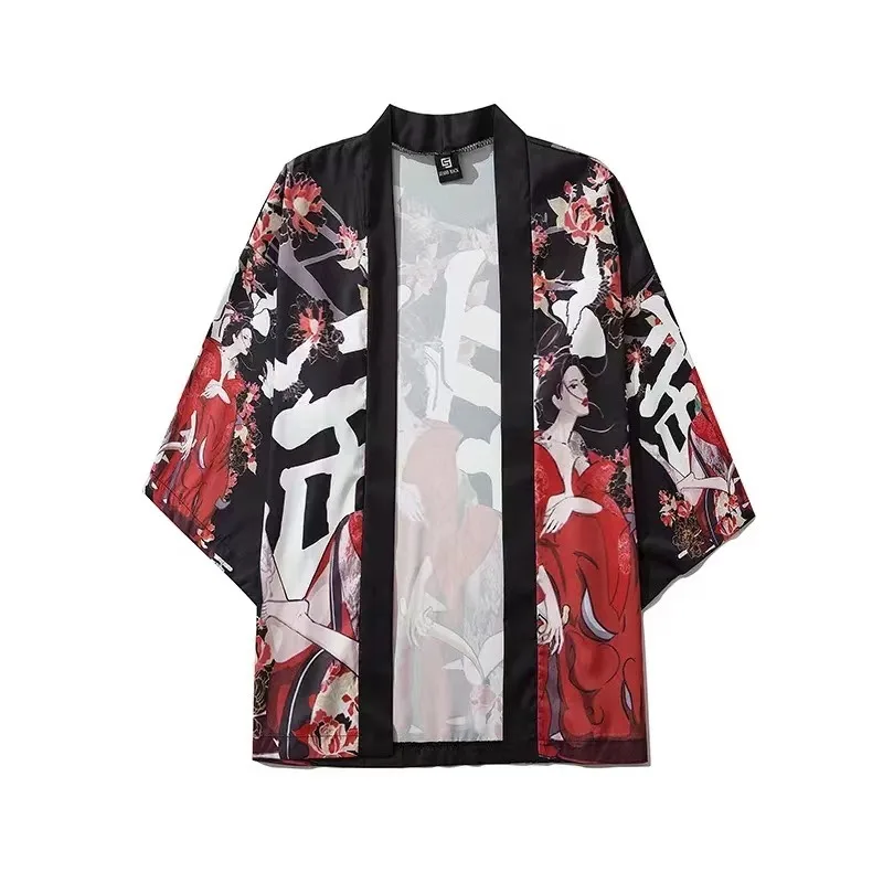 Japanese Traditional Dragon Pattern Kimono Cardigan Retro Samurai Tops Harajuku Haori Oversized Cardigan Yukata Men Clothing