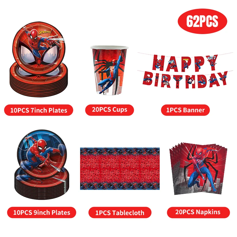 thumbnail image 1 of Decoración de cumpleaños de Spiderman Globos para niños Vajilla de Spiderman rojo Mantel Fondo Vasos de papel Platos Suministros para fiesta de bebé, 1 of 5