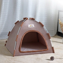 Foldable Pet Tent with Breathable Cool Mat - Portable Outdoor Cat and Dog House - S 36x36x28cm (Warm chestnut brown)