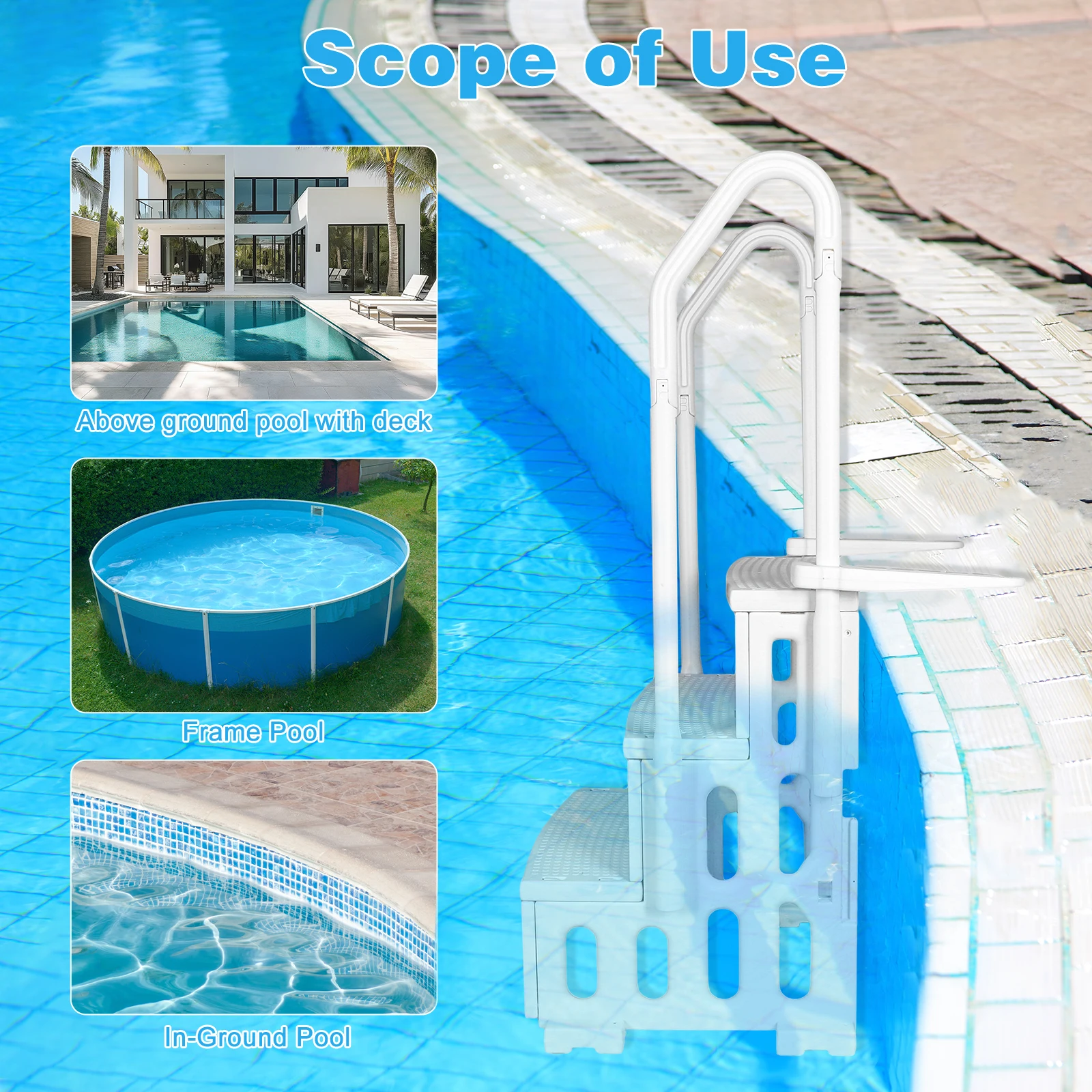 Reinforced Pool Ladder Lightweight Plastic Pool Escalator Detachable Pool Handrails Ladder for Various Sizes Swimming Pools