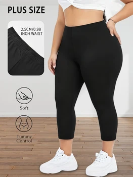 Plus Size Super Soft Capri Pants for Women No See Through Workout Running Yoga Athletic Leggings 1
