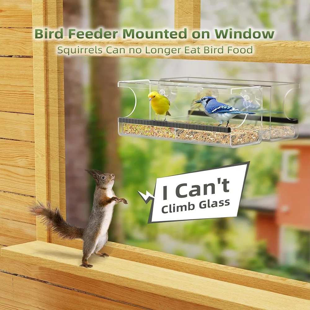 Clear Window Bird Feeder, Large Bird House for Outside with Removable Sliding Tray Birdfeeders with Drain Holes Garden Decor - Image 6
