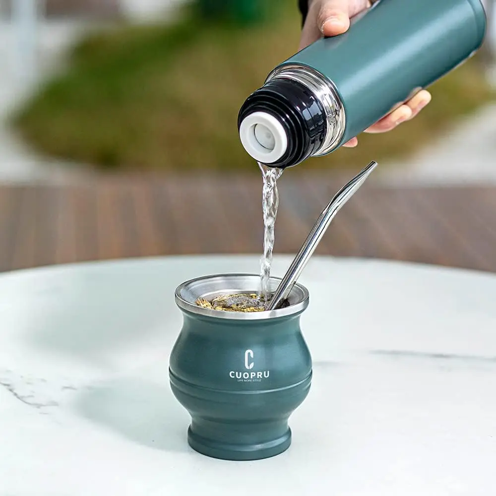 Set Yerba Mate In Acciaio Inossidabile - Con Bombilla E Coperchio, Effetto Legno, 355ml - Foto 8