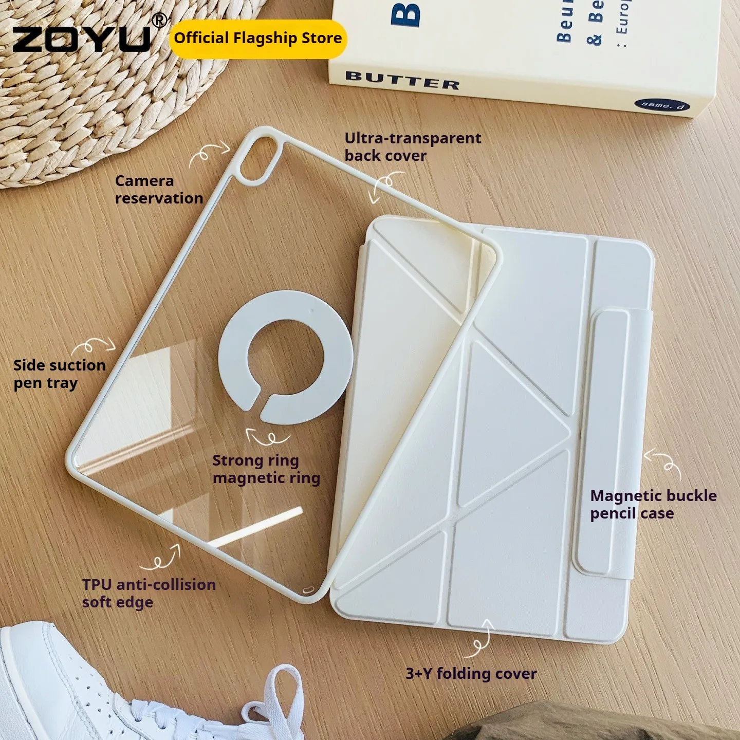 ZOYU Case iPad A16 Air 11 4/5/6/7 10.9 Pro Detachable Y-Shaped Folding, iPad 10.2 mini 67 Rotate 360°Detachable Cover