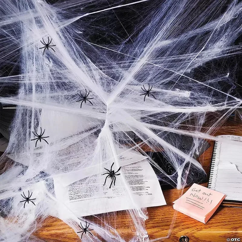 Artificial Spider Web Halloween Decoration Scary Party Scene Props White Stretchy Cobweb Horror House Home Decora Accessories - Image 4