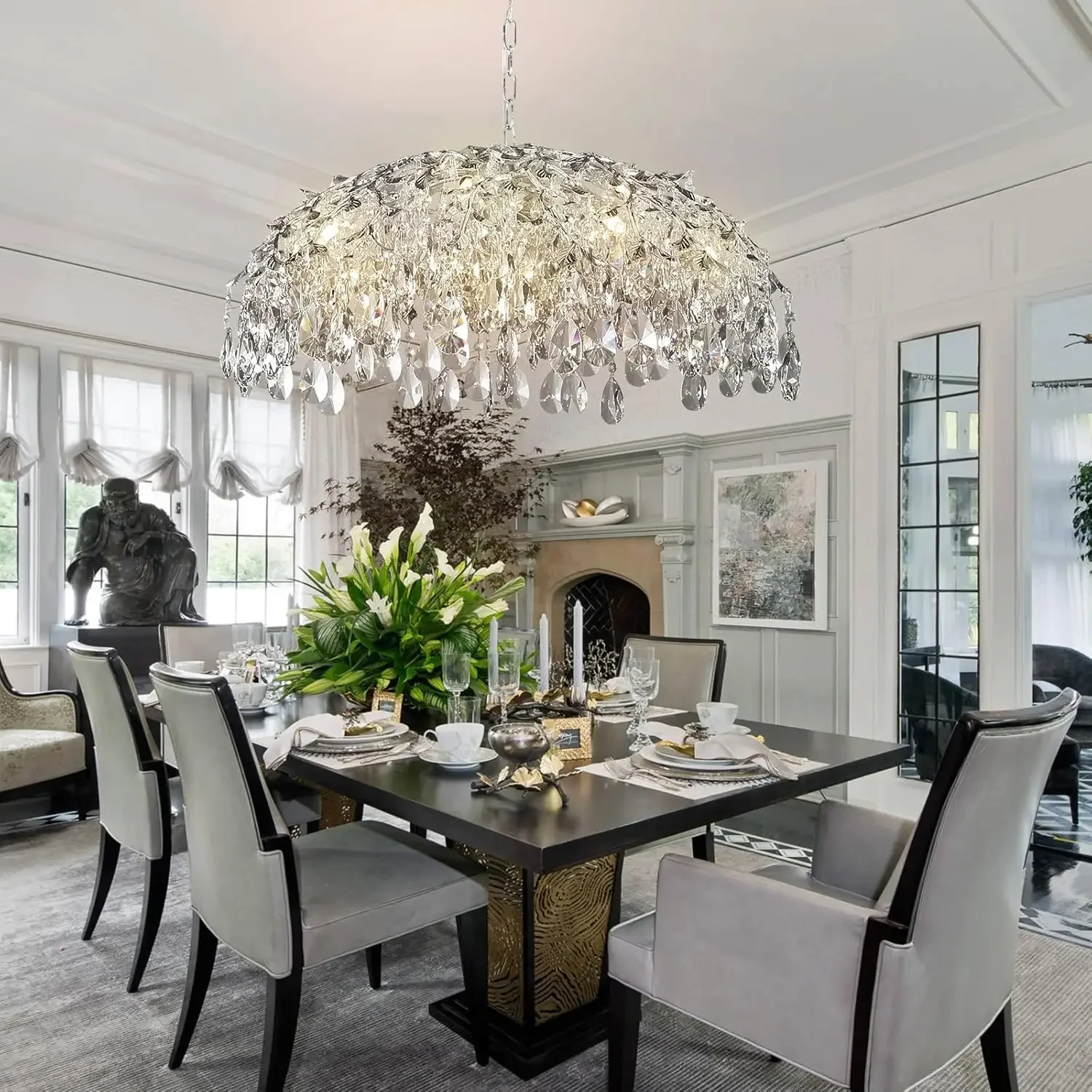 Modern Chrome Crystal Chandeliers For Living Room Dining Room Kitchen Table Bedroom Silver Crystal Ceiling Chandelier Lighting