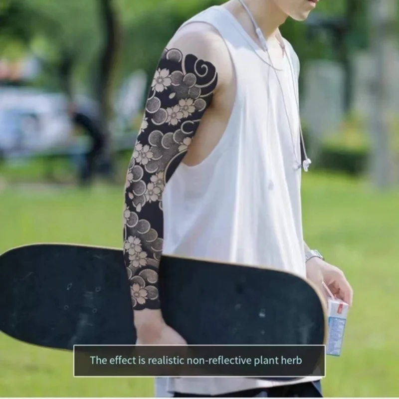 Snake Dark Semi-permanent Juice Herbal Tattoo Sticker Full Arm Gear Death Flower Leg Waterproof Fake Tatto Lasting Art Men Women