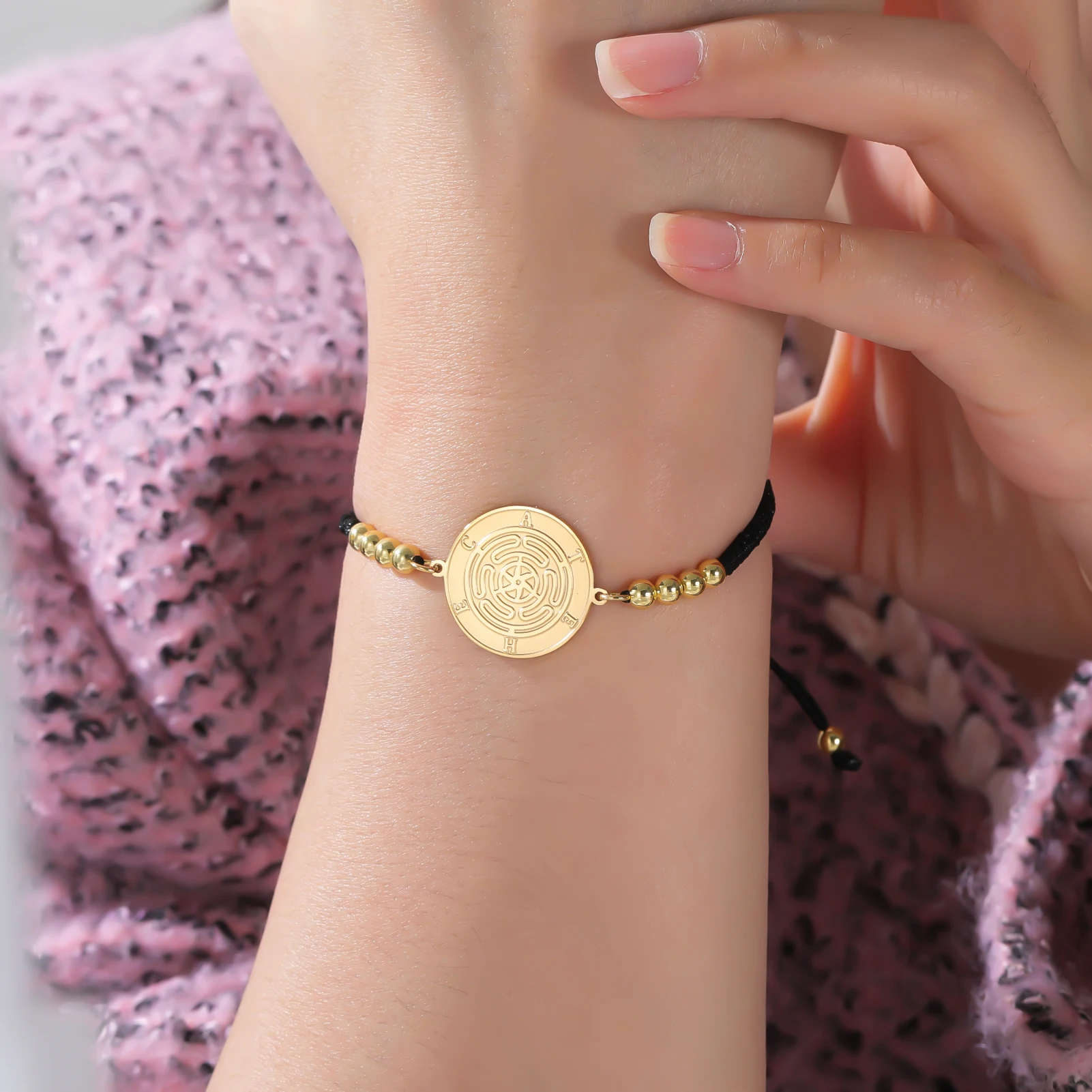 Cooltime Wheel Of Hecate-Anhänger-Armband, Glieder, griechische Götter, Gebet, Amulett, geflochtener Edelstahl, Hexerei, doppelseitiger Schmuck – Detail 9