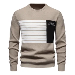 AIOPESON Men's Casual Winter Long - Sleeve Striped Knit Sweater - EUR S 55 - 65kg (SW89 - Khaki)