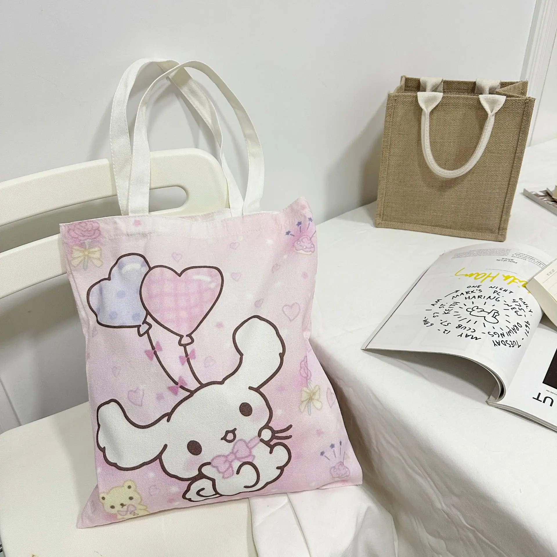 Sanrio Canvas Bag Kuromi Hellokitty Cinnamoroll Women's Shoulder Bags Casual Large Capacity Shopping Bag Girl Gift