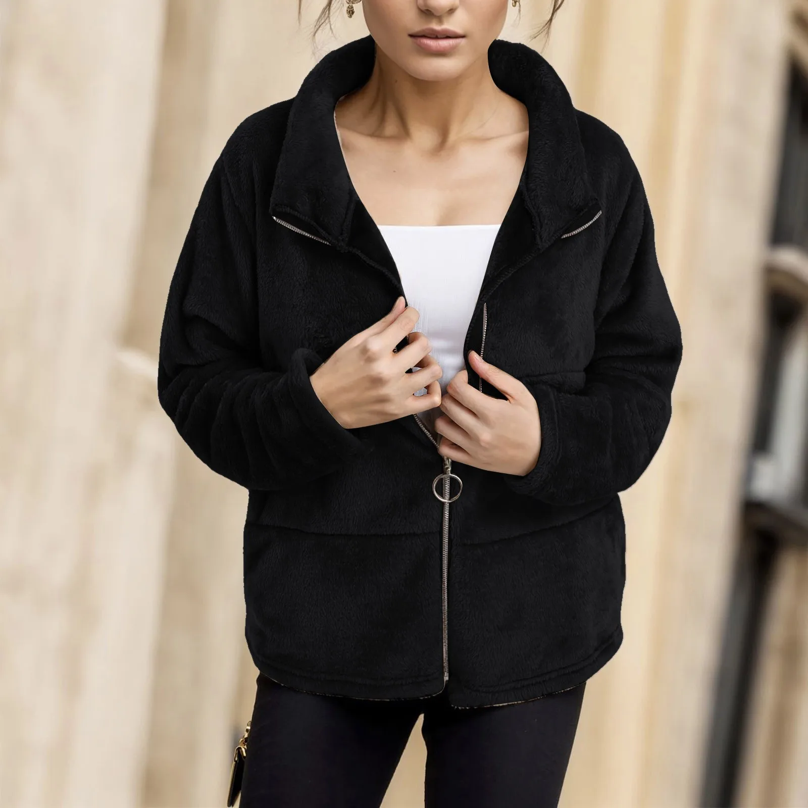 

Women's Faux Zipper Cardigan Plush Thermal Jacket His And Hers Jackets