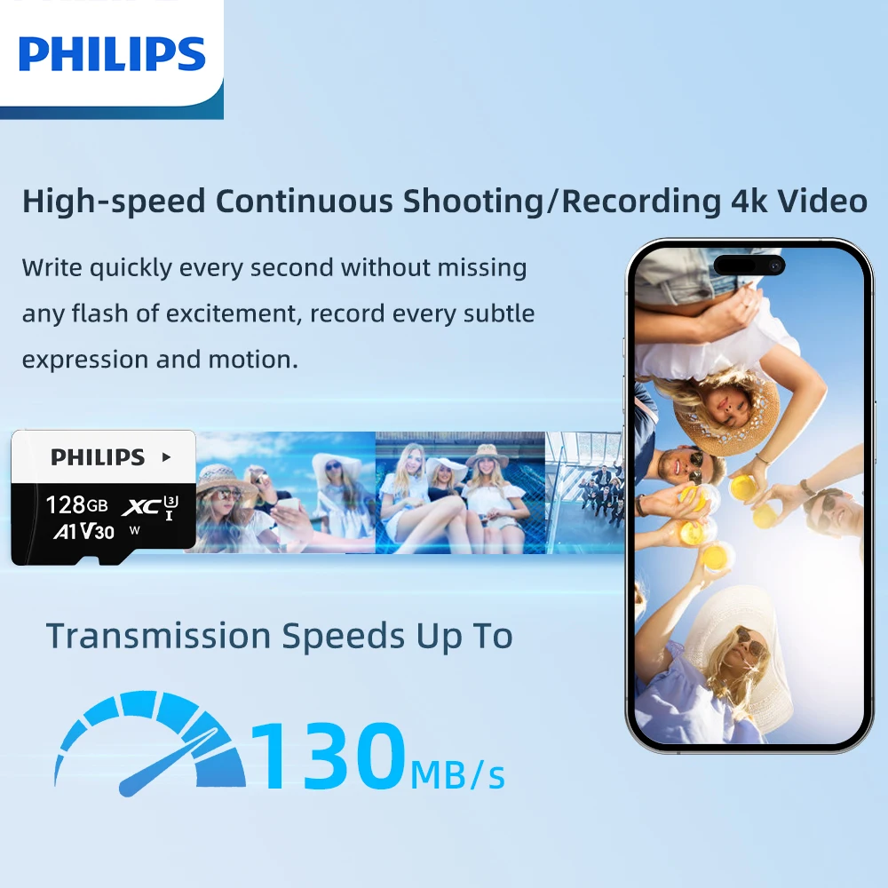 필립스 TF 메모리 카드 8GB-512GB 부드러운 녹화, 안정적인 파일 저장, 카메라, 휴대폰, 컴퓨터, 모니터용 범용 카드