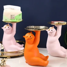 

Nordic Style Polar Bear Statue Sculpture Key Storage Tray Resin Ornaments Glass Snack Holder Home Desktop Decoration Crafts