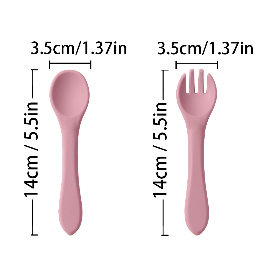 2PCS BPA Free Soft Silicone Spoon Fork Feeding Set Baby Feeding Solid Food Spoon Toddlers Cutlery For Children Tableware 5