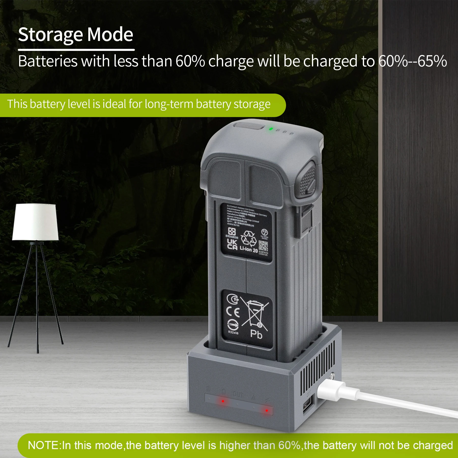 Chargeur de voyage PD100W pour batterie DJI Mavic 4 Pro, compact et léger sur fond blanc