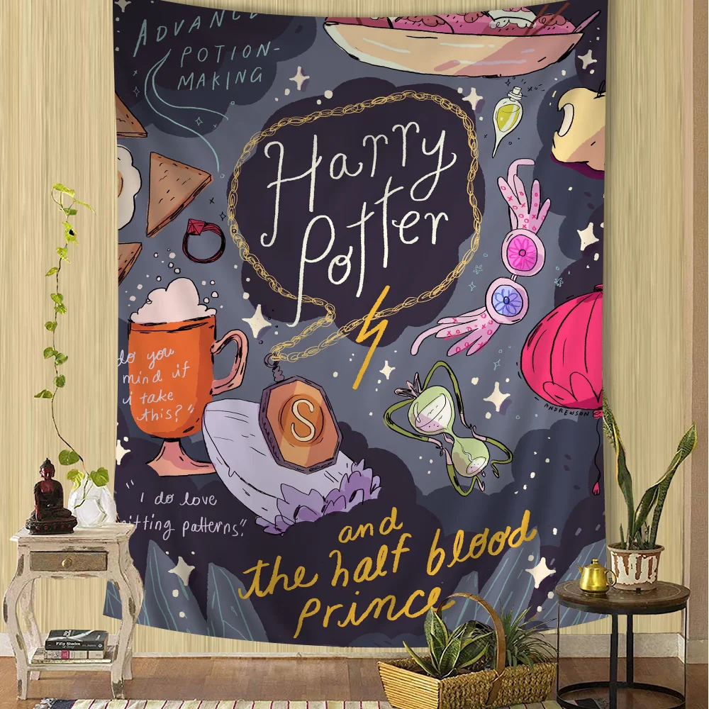 thumbnail image 1 of Tapiz de pared grande con estampado de paisaje de Harry Potter y la varita mágica, alfombra de pared hippie con tarot para colgar en la pared, decoración del hogar para dormitorio, 1 of 4
