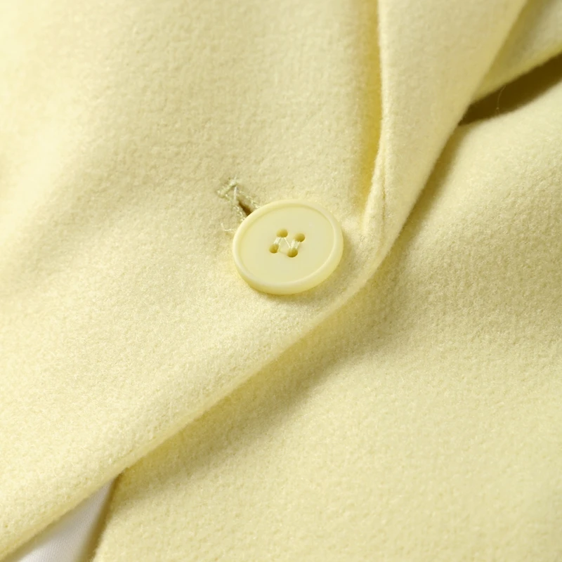 Fashion Woolen Long Coat Women Autumn Full Sleeve Button Fake Pocket Split Yellow Overcoat Elegant Oversize New in Outwear
