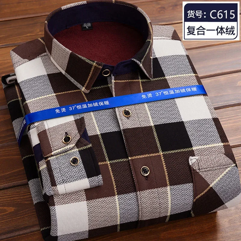 

2023 Autumn and Winter New Fashion Trend Plaid Shirt Men's Casual Comfort Plus Fleece Thick Warm High Quality Long Sleeve Shirt