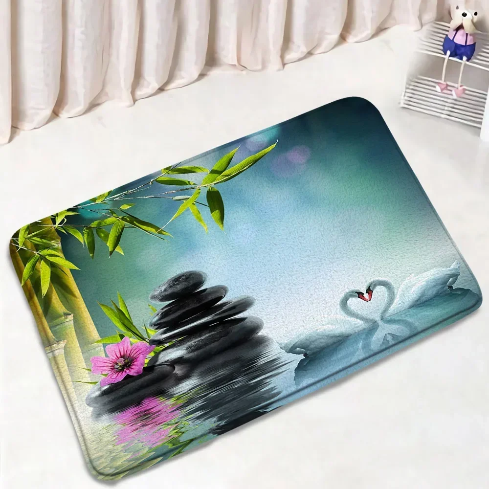 מחצלת אמבט זן סט לוטוס ורוד אורצ 'יד ירוק במבוק בית שטיח לבן חדר אמבטיה עיצוב חדר שטיחים שטיחים טואלט מכסה מכסה