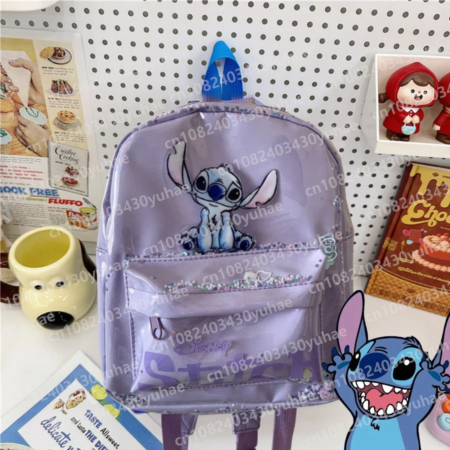 

Disney Stitch Baby Girls New Style Purple Band Sequin Backpack Fashion Children's Bag Toddler Cartoon Cute Kids Schoolbag Bags