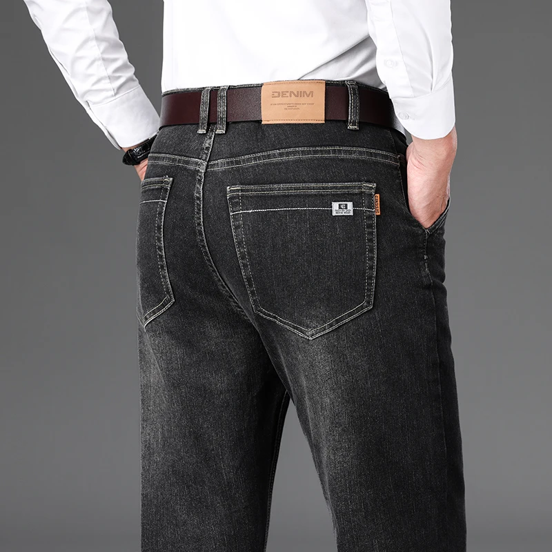 Business Jeans Men's 2024 New Loose Straight Stretch Nostalgic Classic Simple Middle-Aged Leisure Trousers