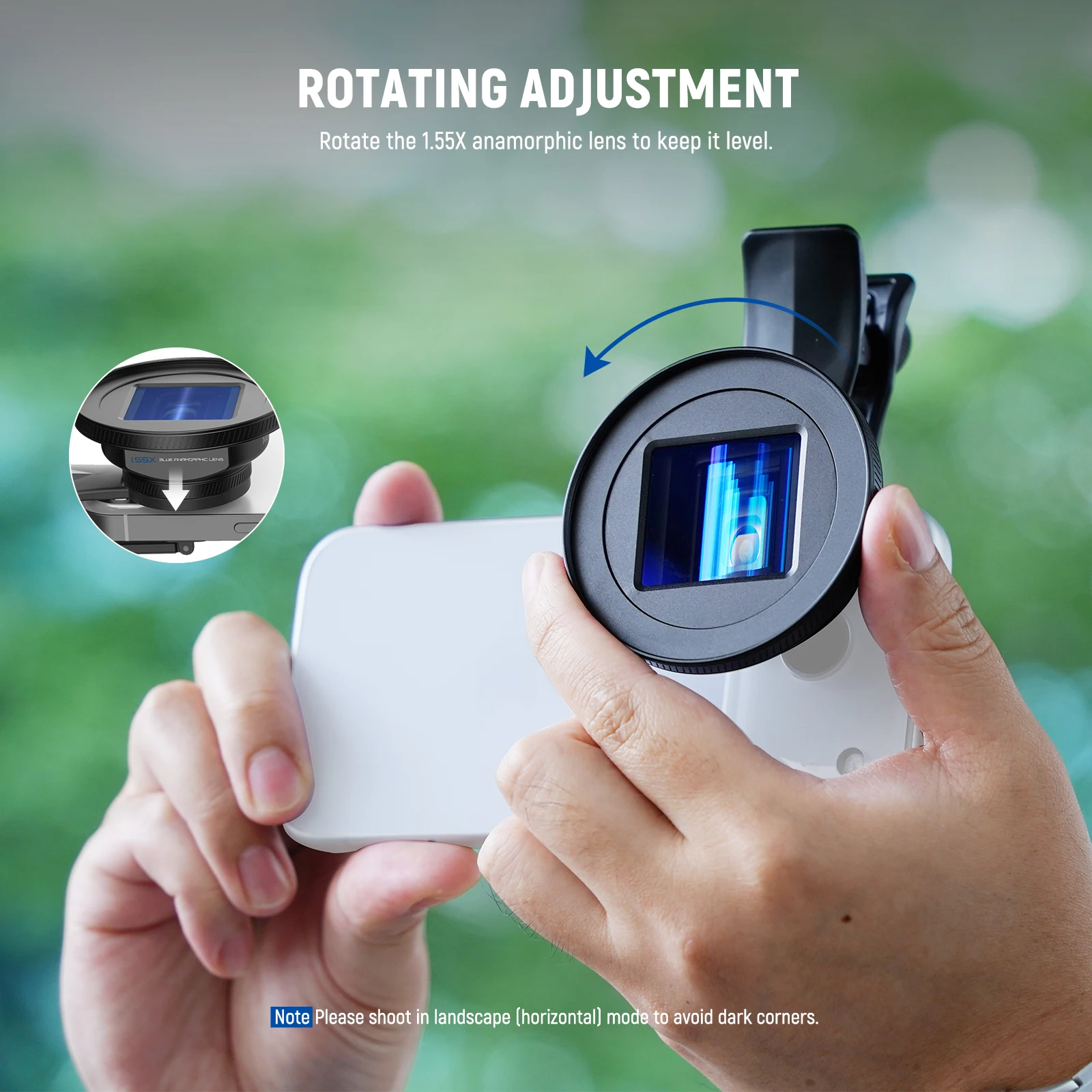 1.55X Blue Flare Anamorphic Phone Camera Lens Compatible with iPhone Android Sam