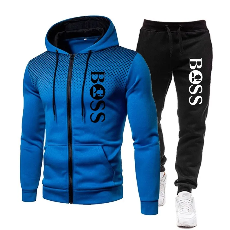 Korea Men Jacket Tracksuit Casual Sports Suit Men's Set wool Autumn Winter Two Pieces Set Mens Sportswear Plus Pants Suit