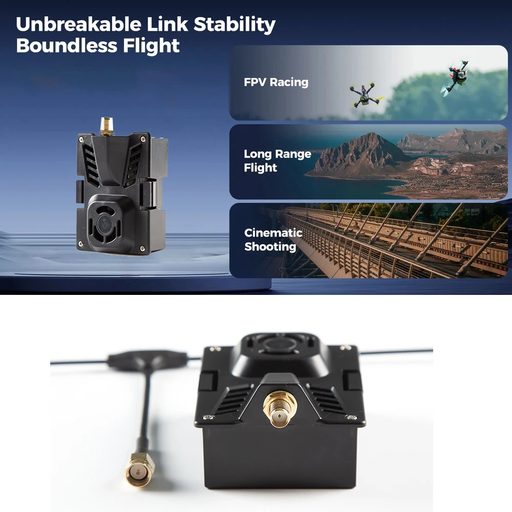Connecteurs et broches du récepteur ELRS 433 MHz, prêt à être installé sur un drone.