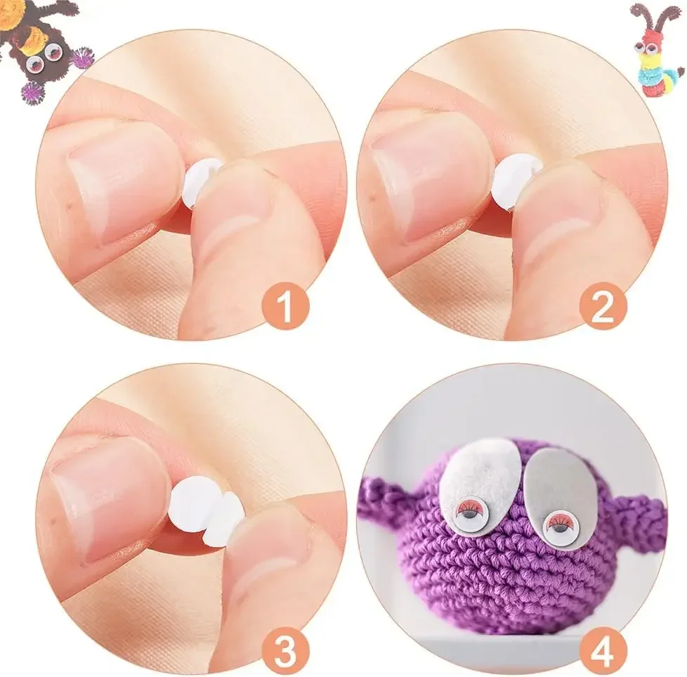 135Pcs 6-15mm 플라스틱 흔들기 눈 미니 자기 접착제 라운드 이동 Googly 눈 Jiggle 공예 눈 스티커 DIY 공예 장식