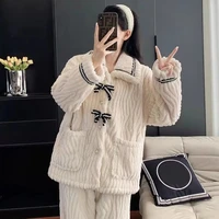 Pyjama d'automne et d'hiver pour femmes, vêtements de maison rembourrés et épais, vêtements de princesse chauds pour étudiantes, 2 pièces/ensemble 4