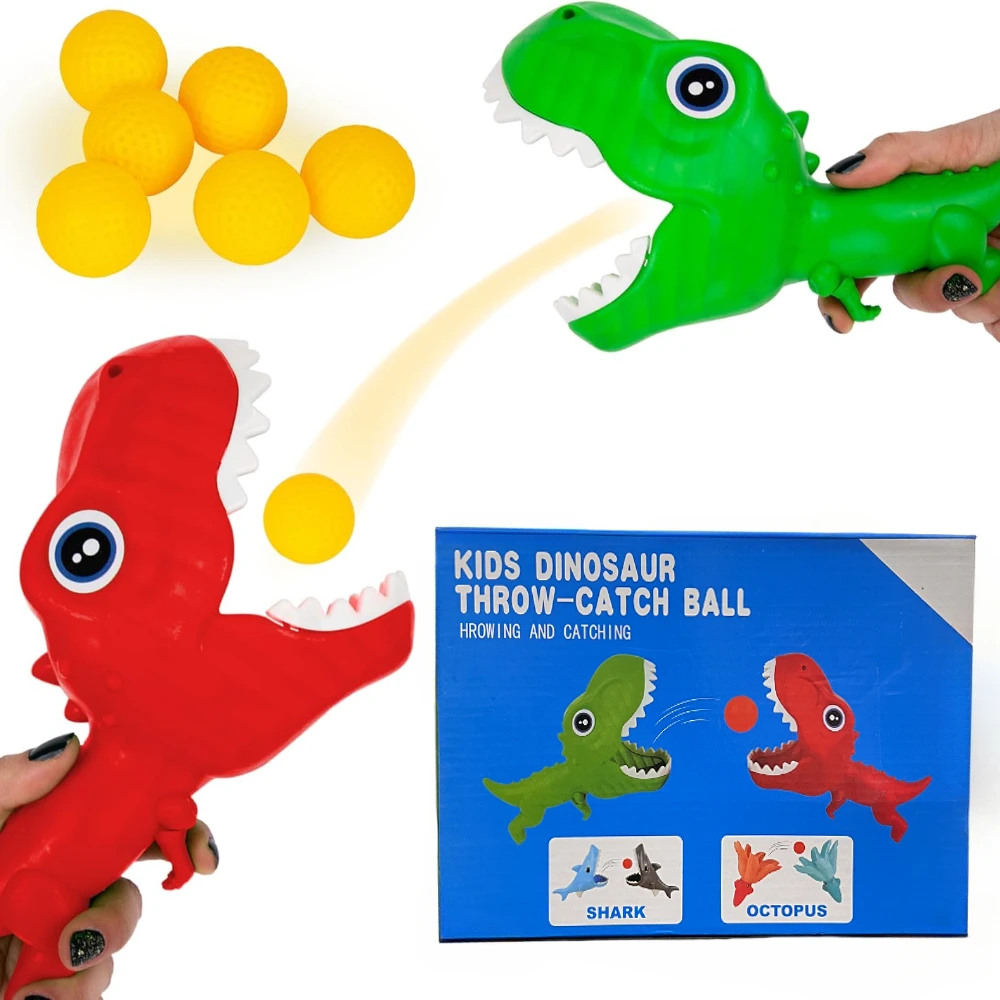 Dinosaur Pop and Catch Toys, Shark Outdoor Games with 2 Catch Cup Launchers and 5 Balls, Press Trigger to Pop - Games for Kids
