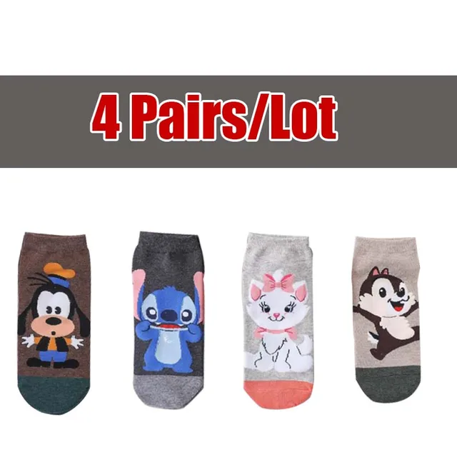 5 pairs Hot sale Cartoon Kawaii woman sock Mickey Minnie Donald winnie Daisy cotton girl slipper sock Funny invisible ankle sock Pink