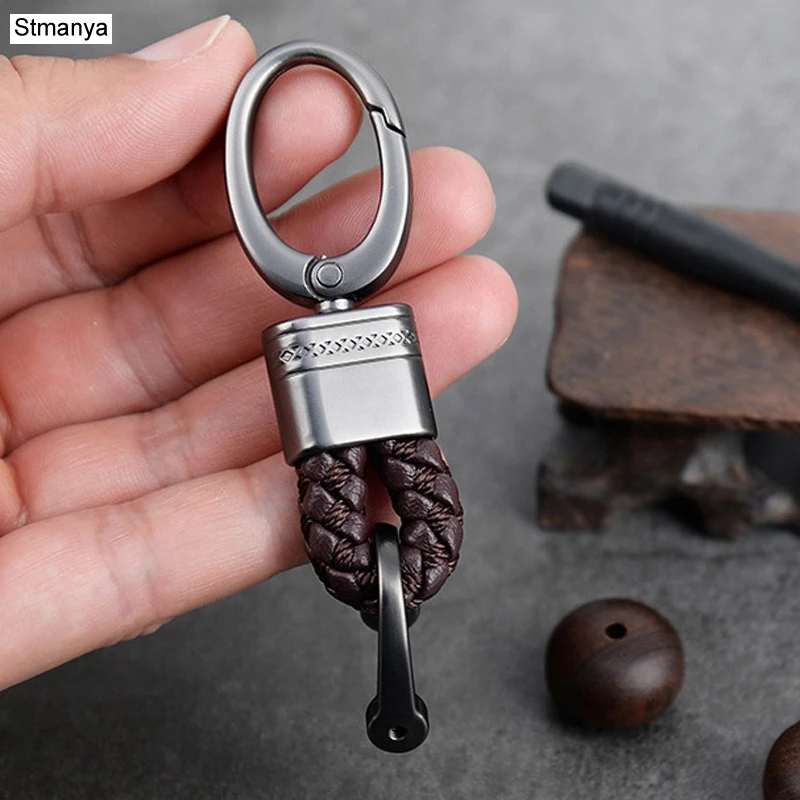 Zfseyuh 2 portachiavi in pelle, nero in pelle intrecciata, ideale per auto, portachiavi e decorazioni, universale per uomini e donne, marrone e nero., 1