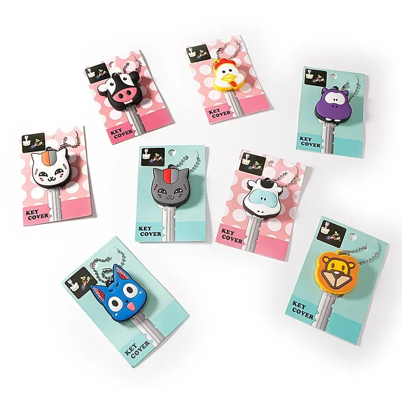 1PC LED Light PVC Silicone Key Ring Cap Head Cover Keychain Case Shell Animals Shape Key Dust Cover Holder Chain Pendan
