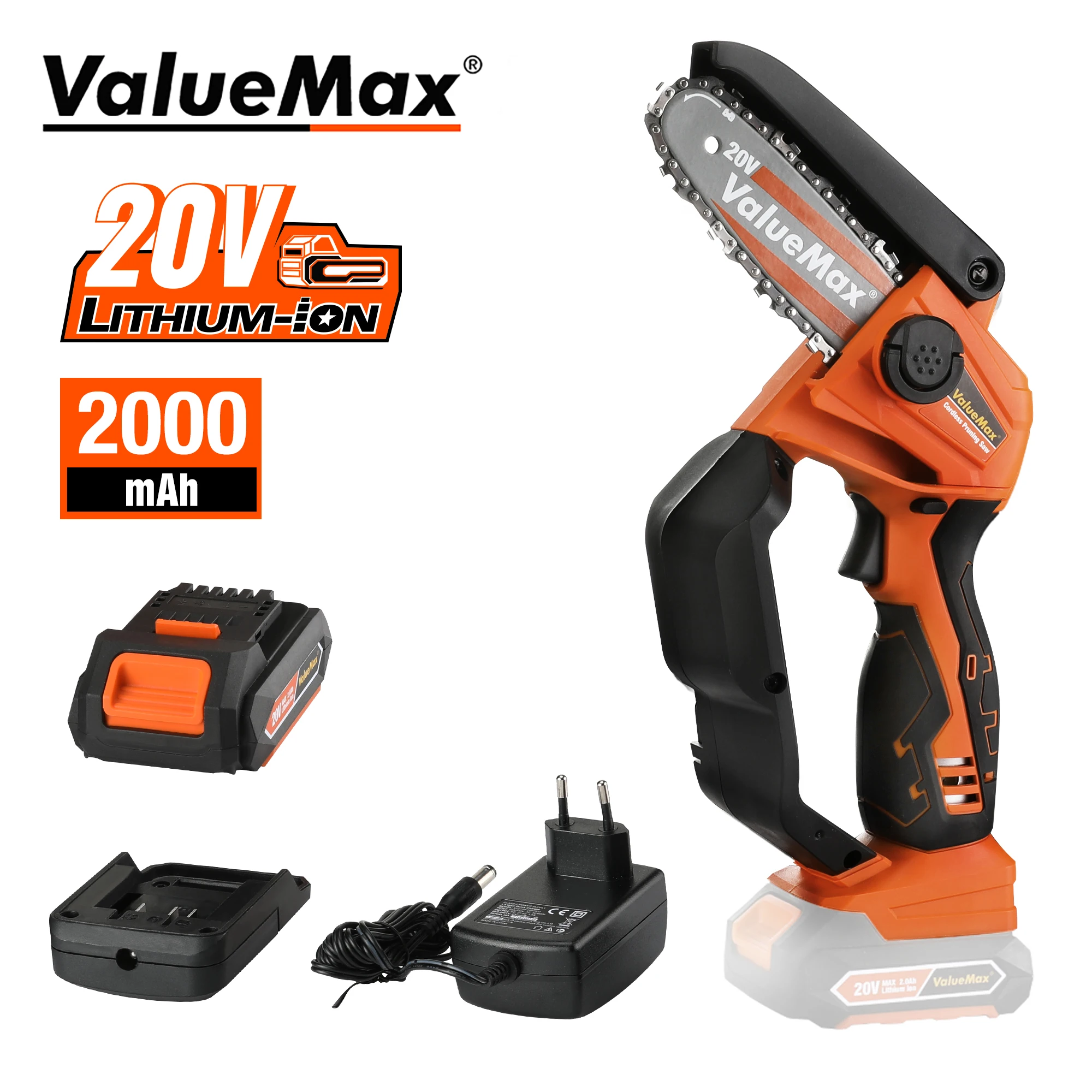 ValueMax 20V Mini Pruning Saw Handheld Cordless Chain Saw Woodworking Cutting Rechargeable Battery Power Tool Garden Trimming