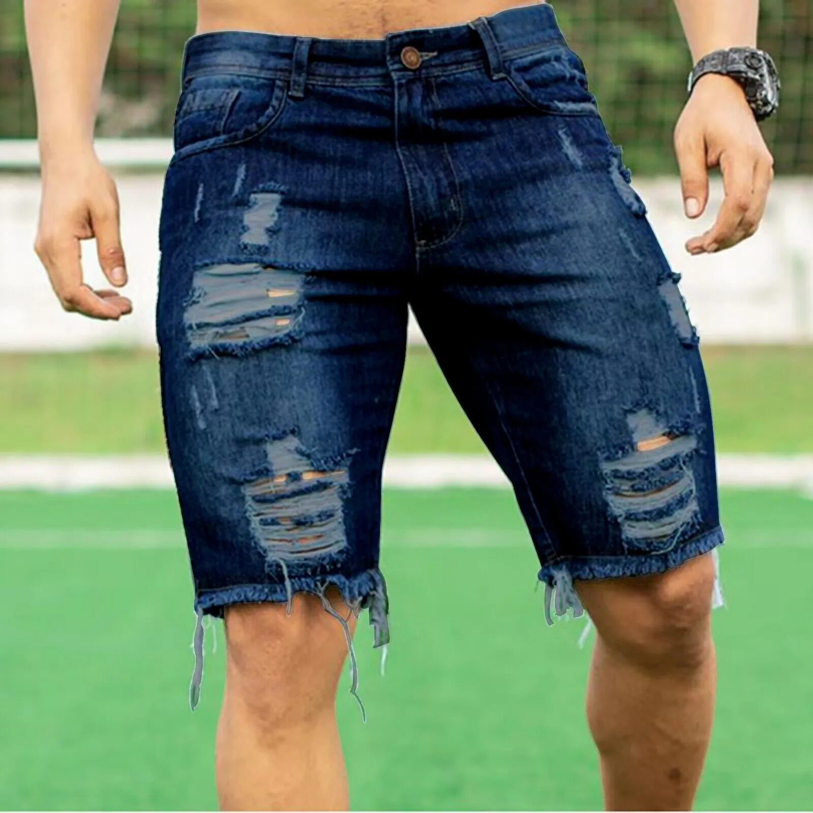 Men's Jeans Casual Shorts Solid Color Sportswear Elastic Waist Cargo Shorts Elastic Fabric Gym