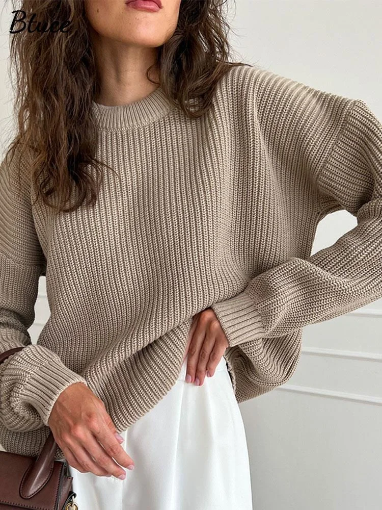Women Solid Elegant Sweater Pullovers Chic O neck Long Sleeve Knitted