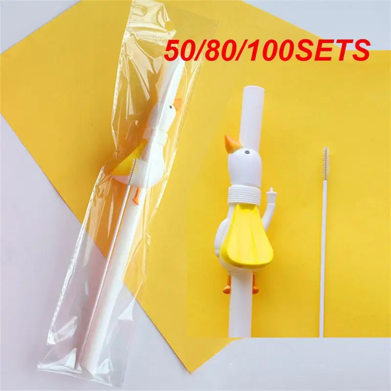 

50/80/100SETS Big White Goose Straw Multi-purpose Milk Tea Straw Reusable High Quality Boba Tea Straw Fashionable