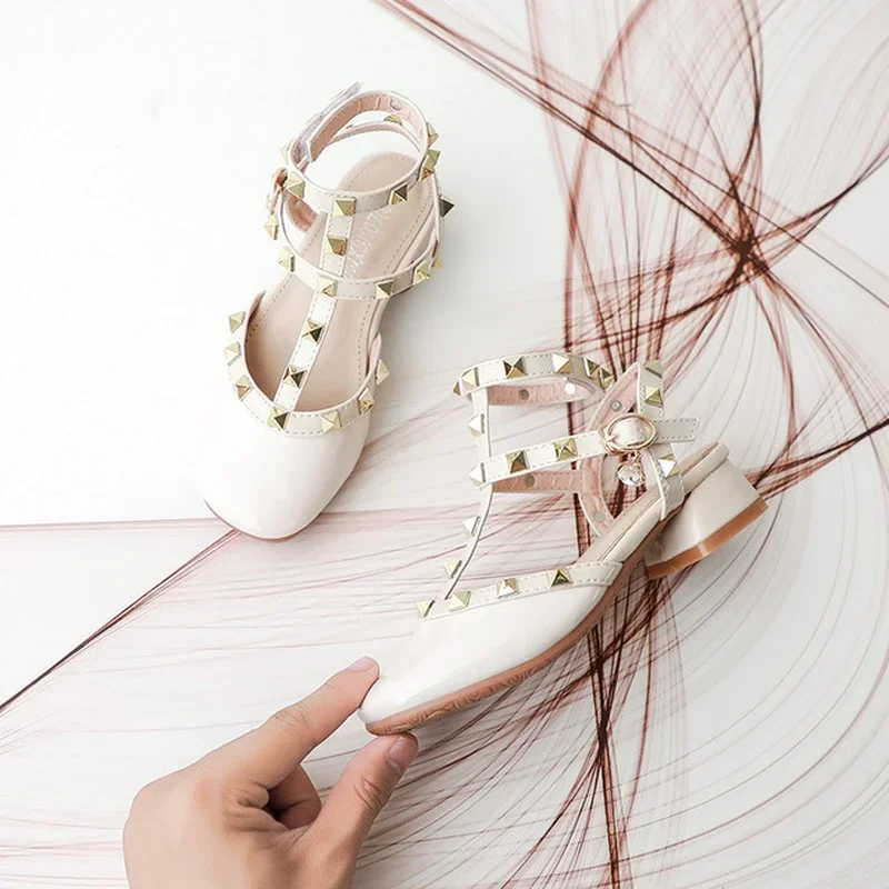 Girls Roman Shoes Summer Sandals New Fashion Children Princess Kids Shoes Rivet Square Mouth Small leather shoes kids sandals kids shoes