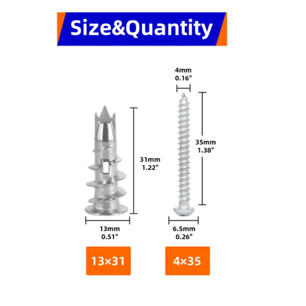 Drywall Anchor Kit 40/80/120Pcs Zinc Alloy Plasterboard Drywall Anchor Hollow Wall Self-drilling Wall Plug with Tapping Screw Drywall Bolt
