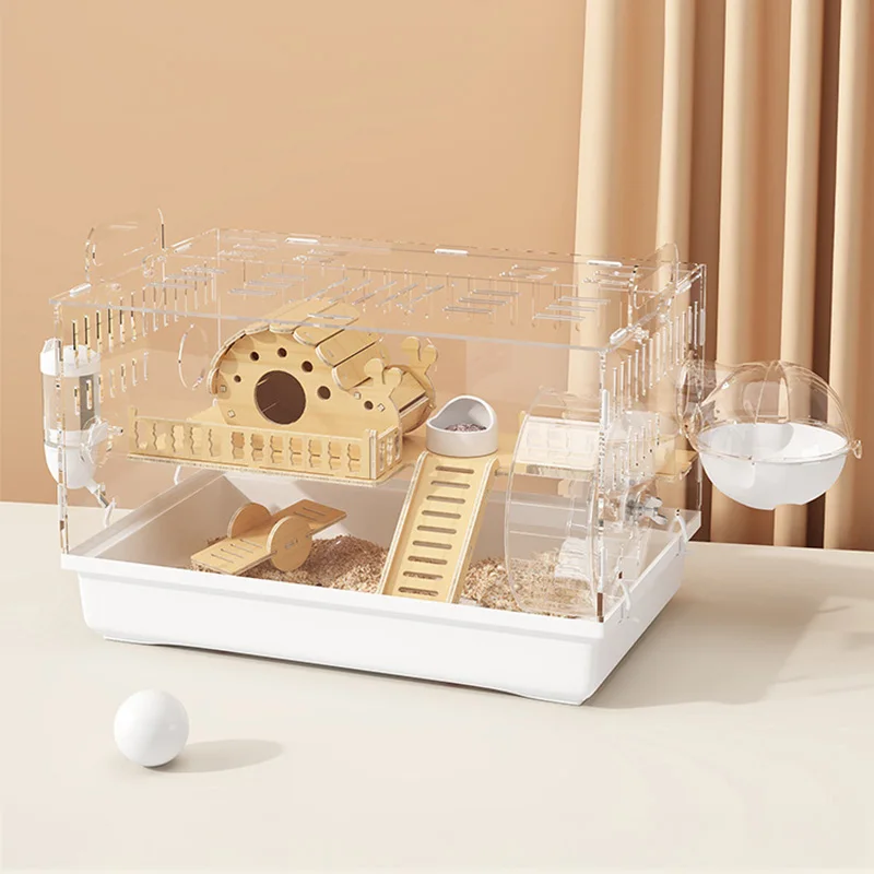 Acrylic Hamster Cage Wooden Small Animal Cage Accessories & Toys 2-Layer Small Pet House For Dwarf Hamsters Mice Gerbils 8 In 1 pet cage pet house pet hamster toys