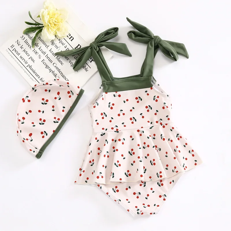 thumbnail image 1 of Traje de baño para niñas pequeñas, ropa de flores para niños, traje de baño para niños con volantes de encaje, traje de baño de una pieza con estampado de estilo coreano para niños, 1 of 5