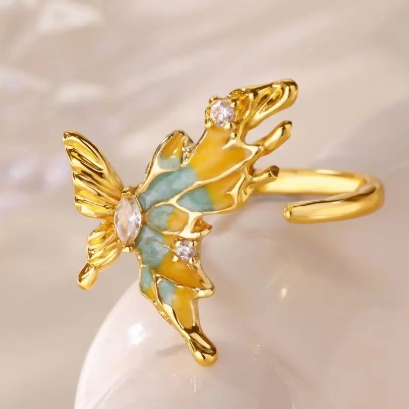 Zircon Butterfly Ring Gold Adjustable