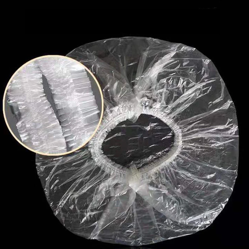 100Pcs Disposable Shower Bath Cap Plastic Waterproof Woman Head Hair Cover Bathing Hat Plastic 3