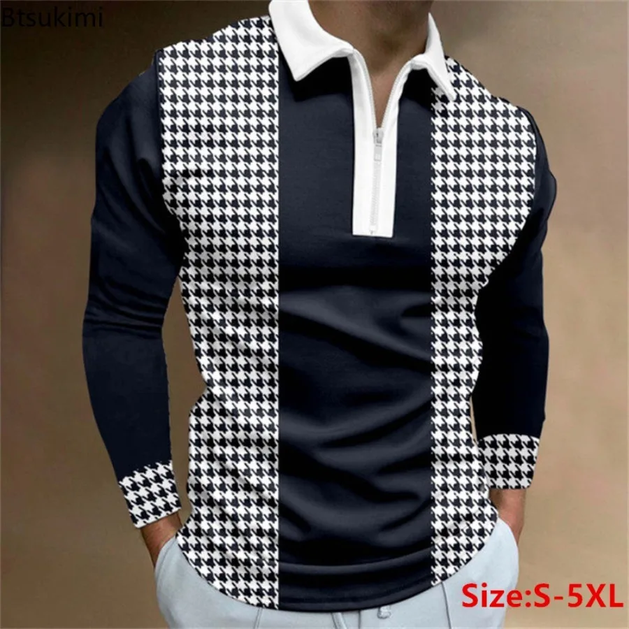 

2024 Men's Plus Size Polo Shirt Zipper Lapel Print Tops Men Fashion Casual Sport T-shirts Soft Comfort Pullovers Men Tops 5XL