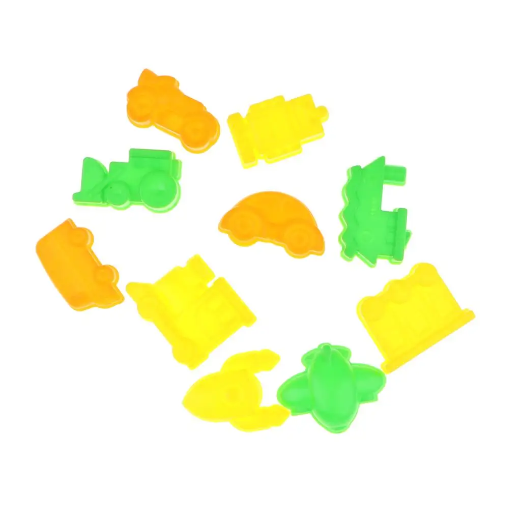 10 Piece Plastic Car Ship Plane Sand Clay Mold Kit Kids Sandbox Toy 3