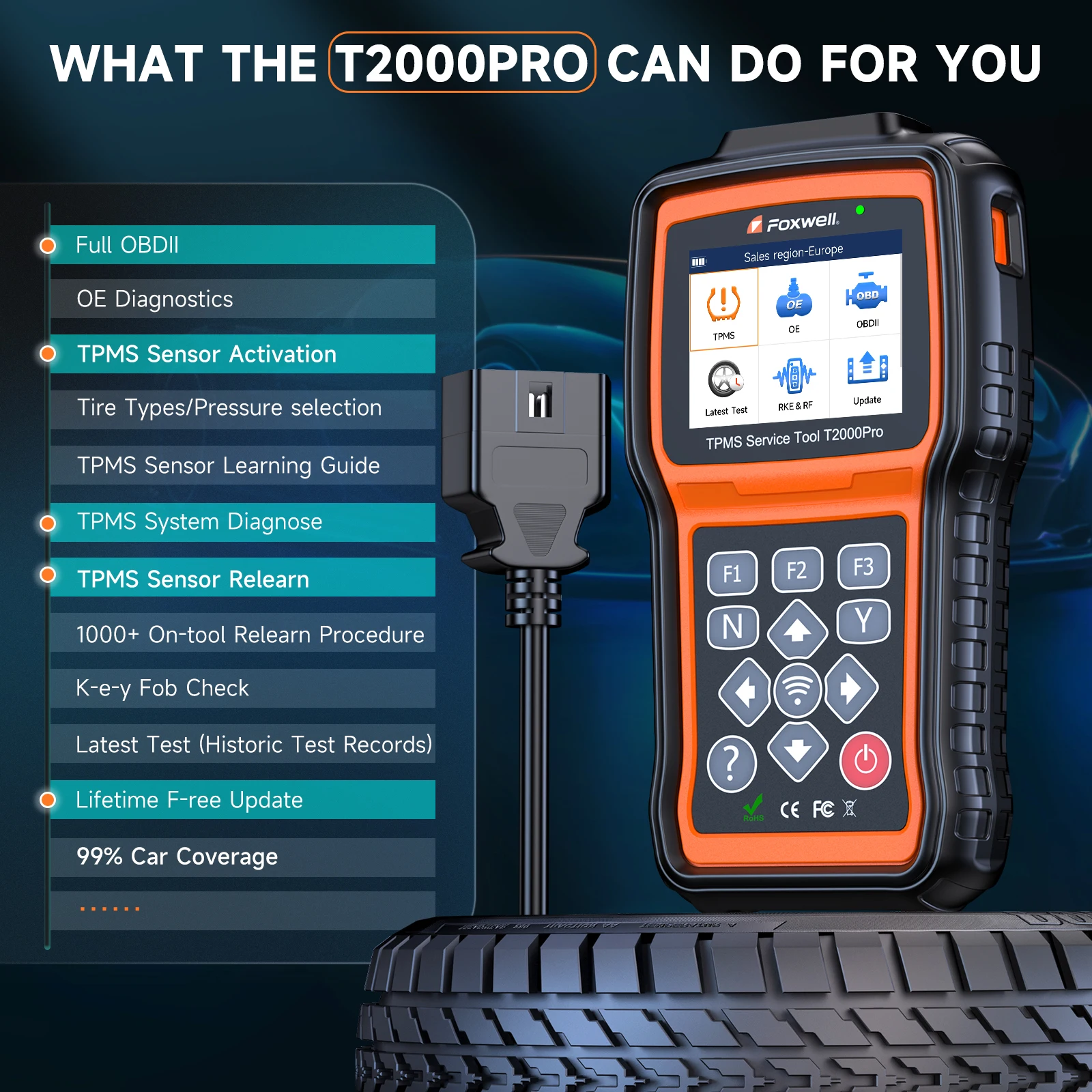 FOXWELL T2000 PRO Auto Tire Pressure TPMS Relearn Activate