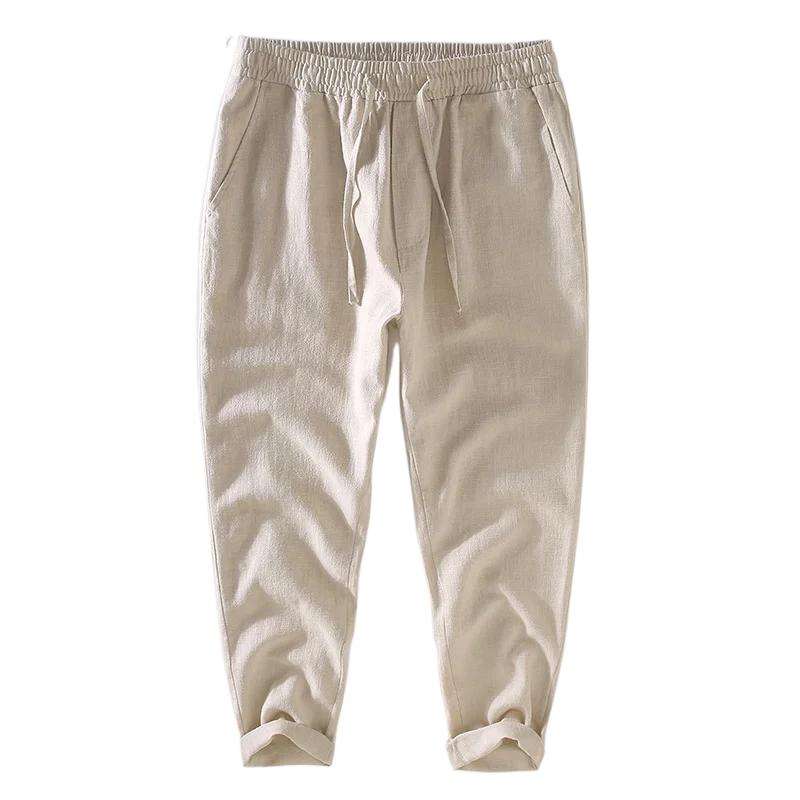 Thin breathable linen pants for men, loose fitting straight tube white ...