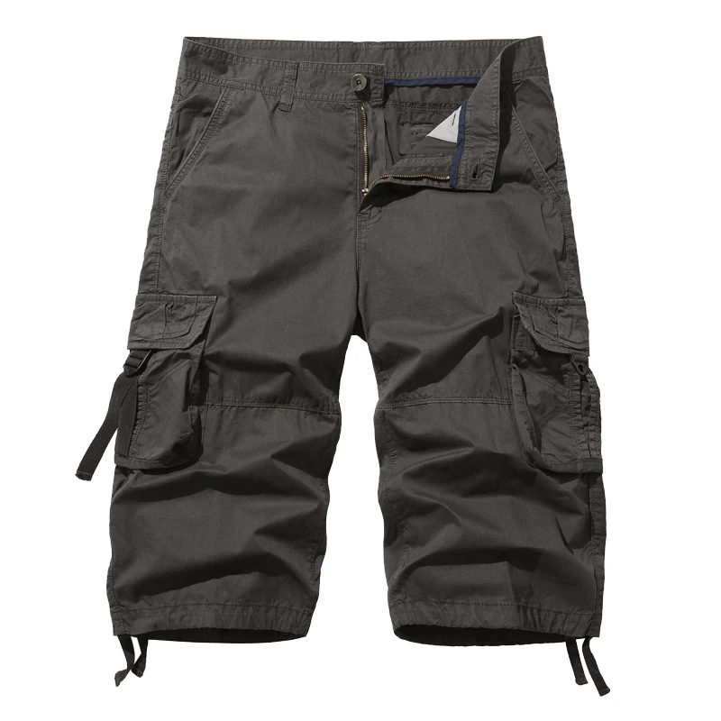 thumbnail image 1 of Pantalones cortos holgados de talla europea para hombre, pantalones cortos recortados con múltiples bolsillos, 1 of 5