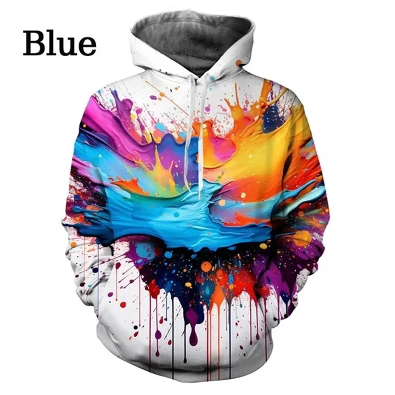 Sudadera con capucha colorida con estampado 3D para hombre, sudadera con patrón de salpicaduras de pintura, sudadera de moda Harajuku, sudaderas con capucha de calle, camisetas de manga larga